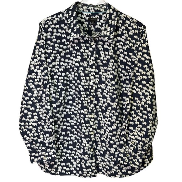 Talbots Tops - Talbots Elephant Print Button Up Shirt Navy Women Petites 2XP